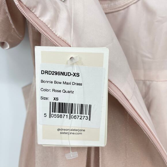 Sister Jane | NWT Bow Maxi Dress in Rose Quartz Puff Sleeve Satin Twill XS - Picture 6 of 16